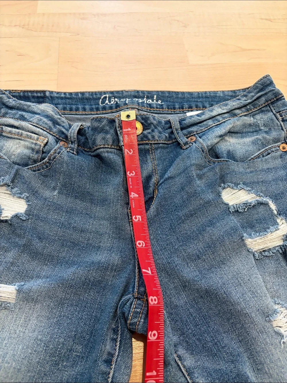 Aeropostale Distressed Low Rise Denim Bermuda Shorts Size 6 Raw Hem Y2K